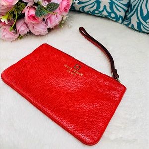 Kate Spade Red Soft Pebble Leather Wristlet